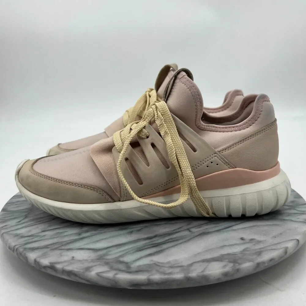 Adidas Mi Tubular Running Shoe Womens 9 Blush Pink Lace Up Low Top Athletic
